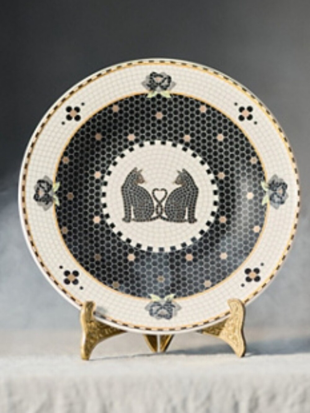 NWT Bistro Tile Stoneware 24k Gold Accent Halloween Dessert Plate